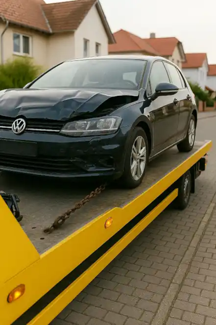 Ein defektes Auto wird zum Autoankauf in Heilbronn abgeschleppt, um seinen Wert zu ermitteln.
